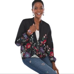 Chico's Reversible Floral Dot Bomber Spring Jacket 12/14